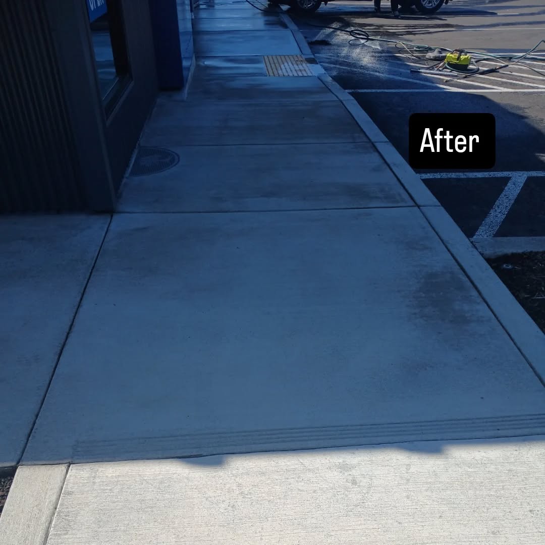 Commercial storefront sidewalk and entrance after pressure washing